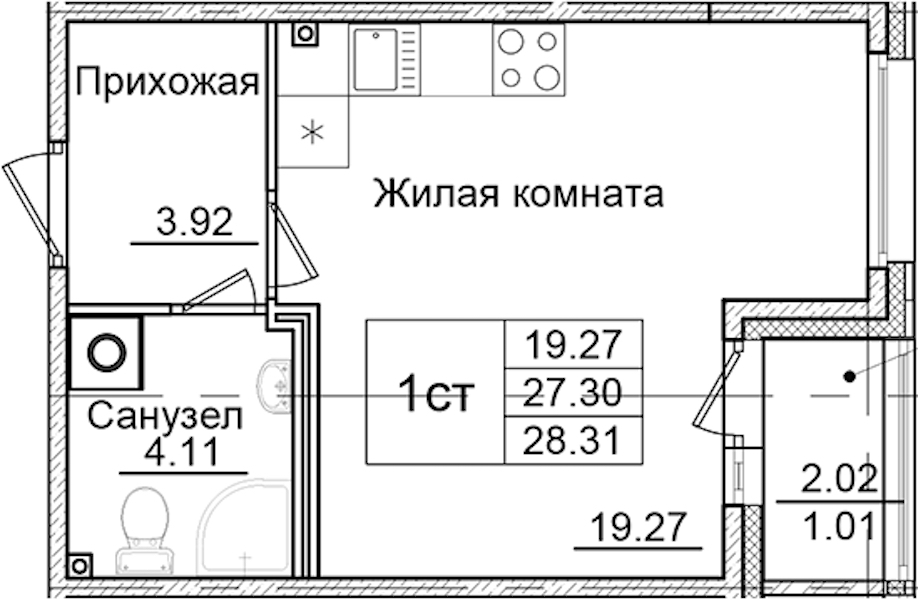 Квартира студия 28.31 м², 2/9 эт., ЖК «Квартал Заречье»